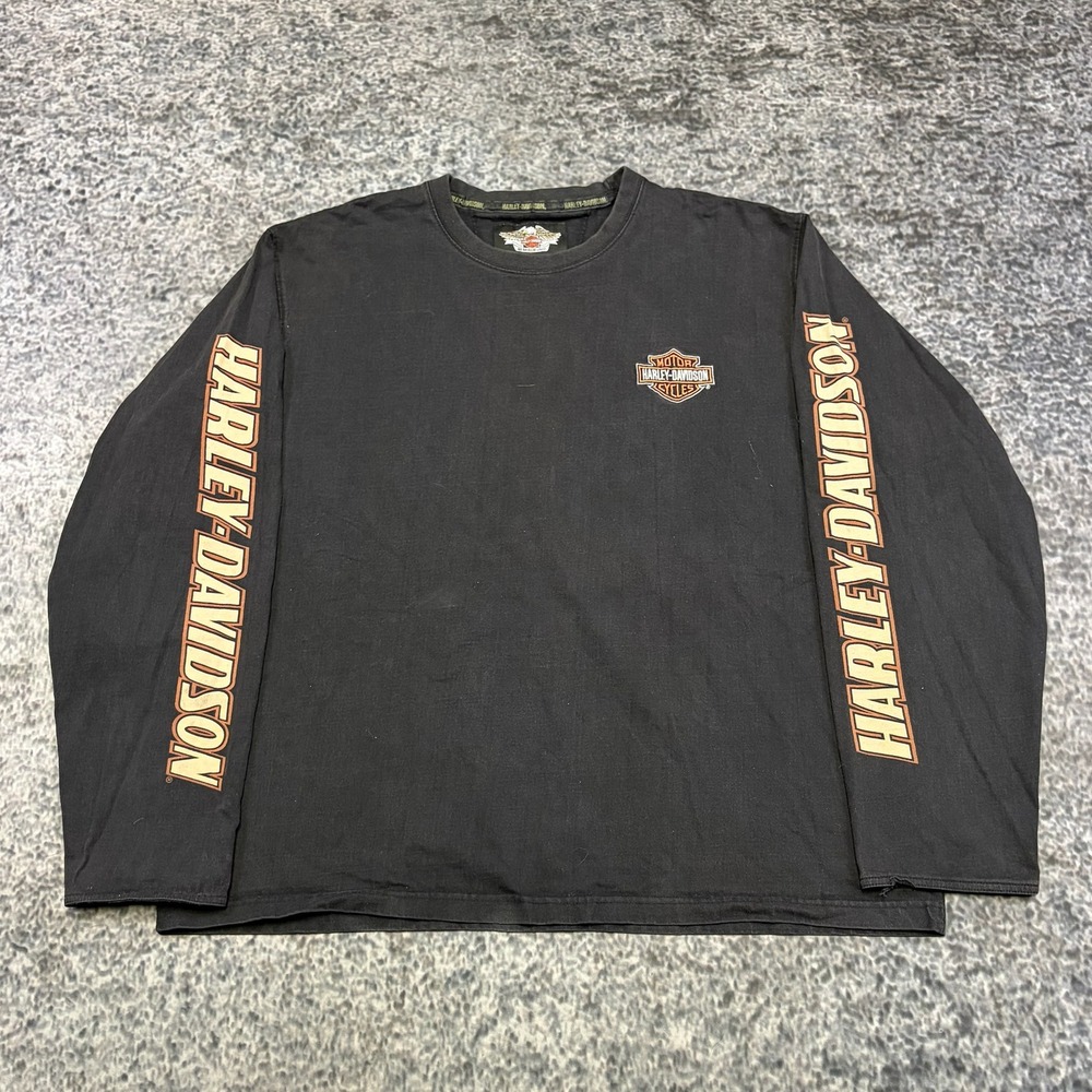 VTG Harley Davidson Shirt Long Sleeve Mens XXL Black Biker Motorcycle Logo